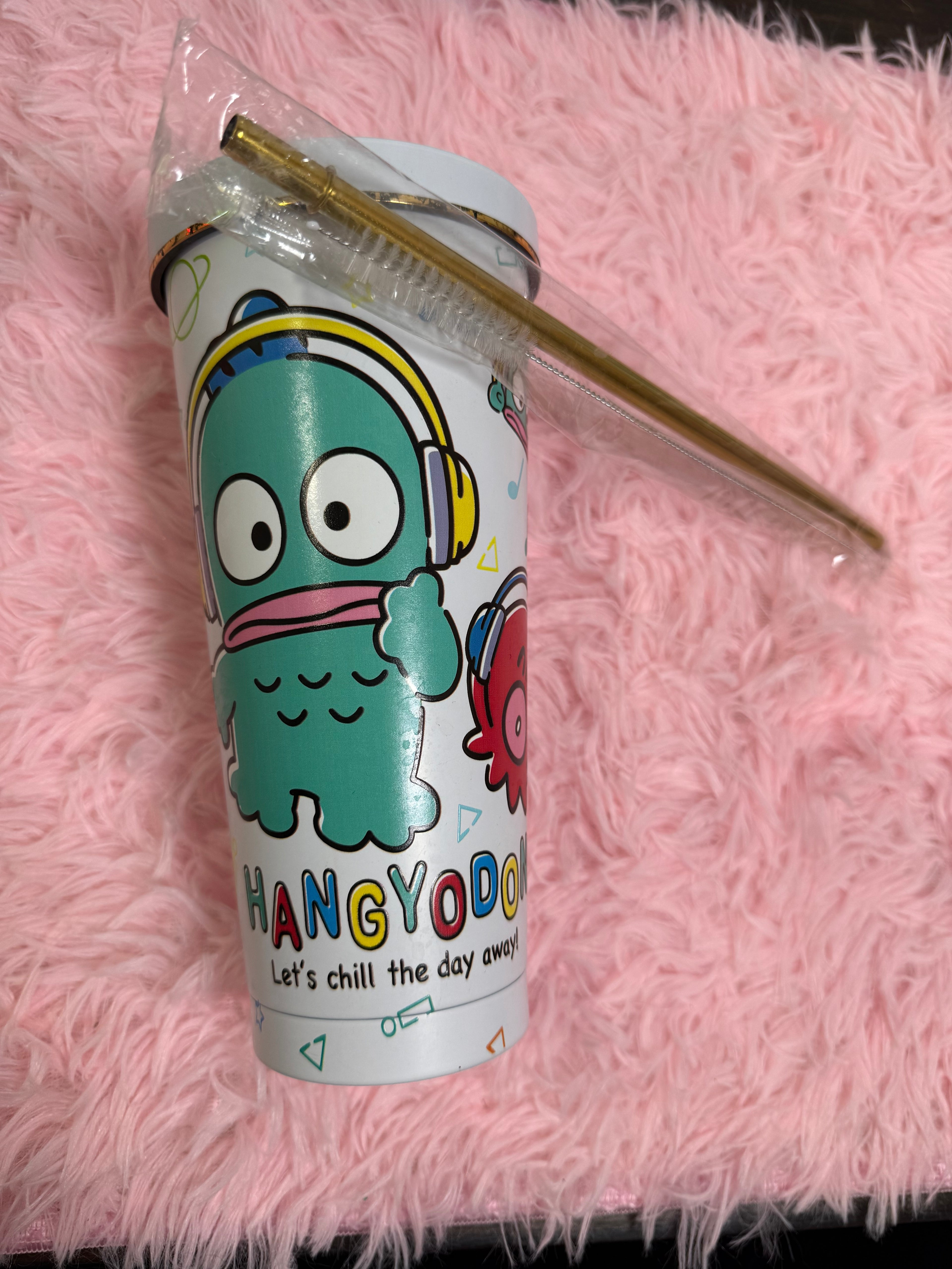 Metal large travel cup with straw