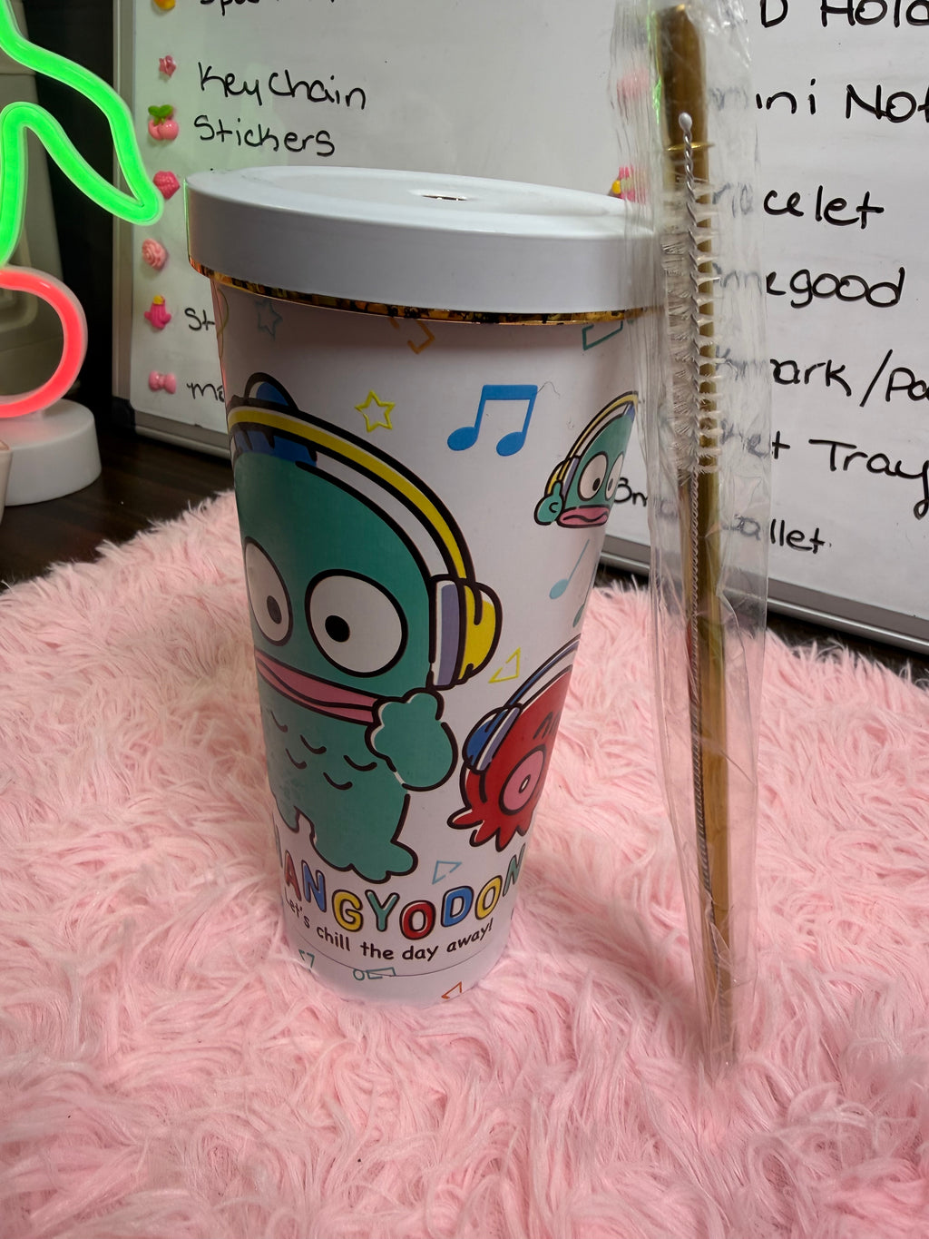 Metal large travel cup with straw